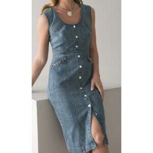 White House Black Market Blue Denim Sheath Midi Dress Size 8